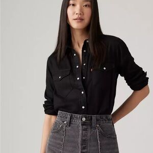 Levi's Iconic Western Denim Shirt Black Long Sleeve Size XS